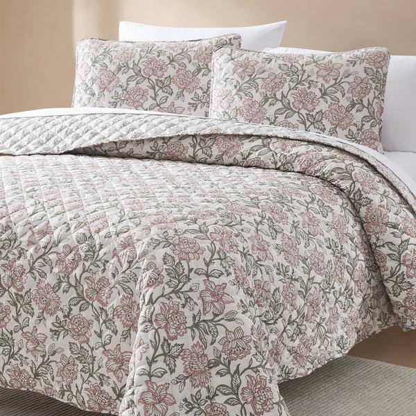 Lush Decor Zara Floral Block Reversible Quilt Set