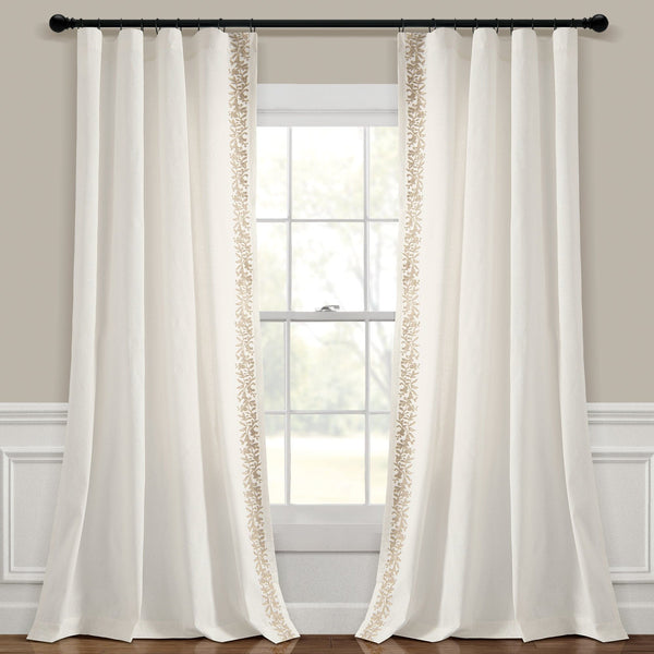 Lush Decor Luxury Modern Flower Linen Like Embroidery Border Window Curtain Panel