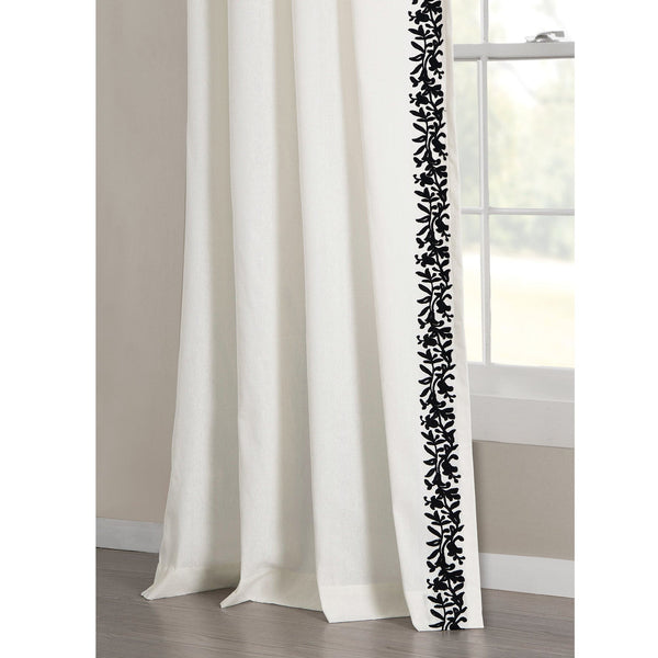 Lush Decor Luxury Modern Flower Linen Like Embroidery Border Window Curtain Panel