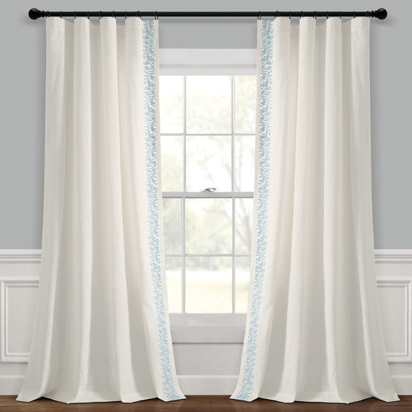 Lush Decor Luxury Modern Flower Linen Like Embroidery Border Window Curtain Panel