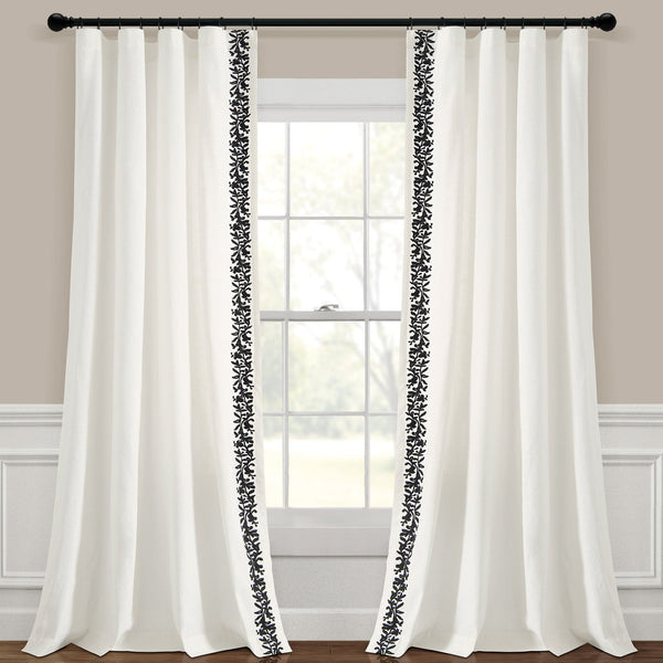 Lush Decor Luxury Modern Flower Linen Like Embroidery Border Window Curtain Panel