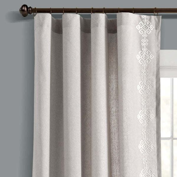 Lush Decor Luxury Modern Geo Linen Like Embroidery Border Window Curtain Panel