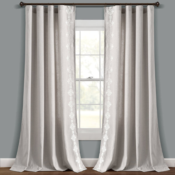 Lush Decor Luxury Modern Geo Linen Like Embroidery Border Window Curtain Panel