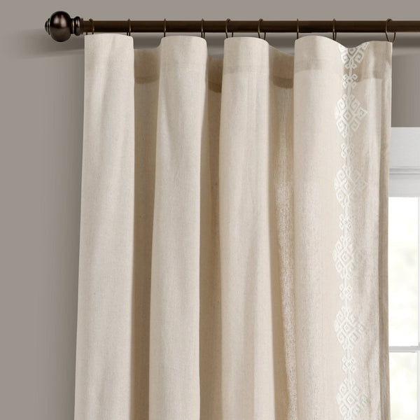 Lush Decor Luxury Modern Geo Linen Like Embroidery Border Window Curtain Panel