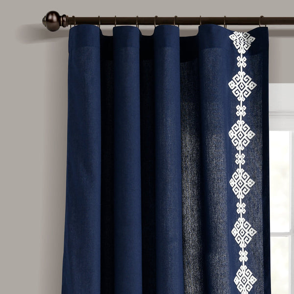 Lush Decor Luxury Modern Geo Linen Like Embroidery Border Window Curtain Panel