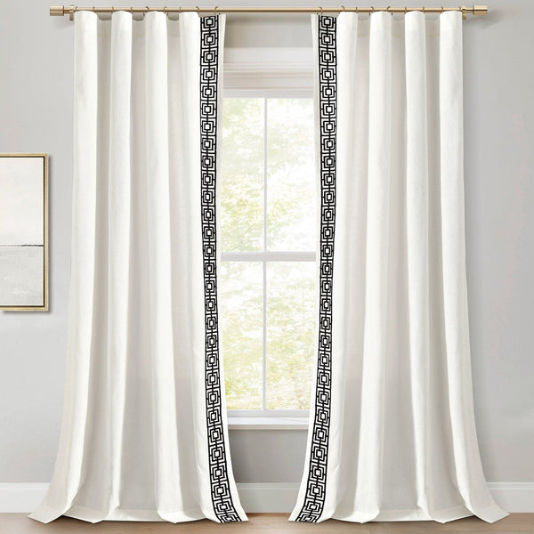 Lush Decor Luxury Modern Square Embroidery Border Window Curtain Panel