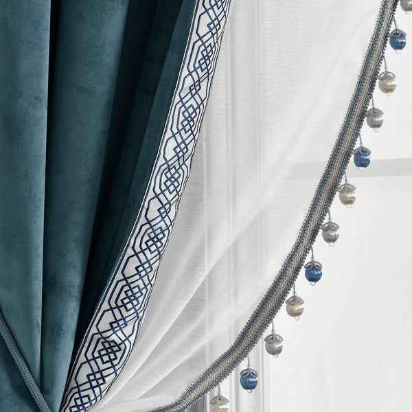 Lush Decor Luxury Vintage Velvet & Sheer With Border Pompom Trim Window Curtain Panel