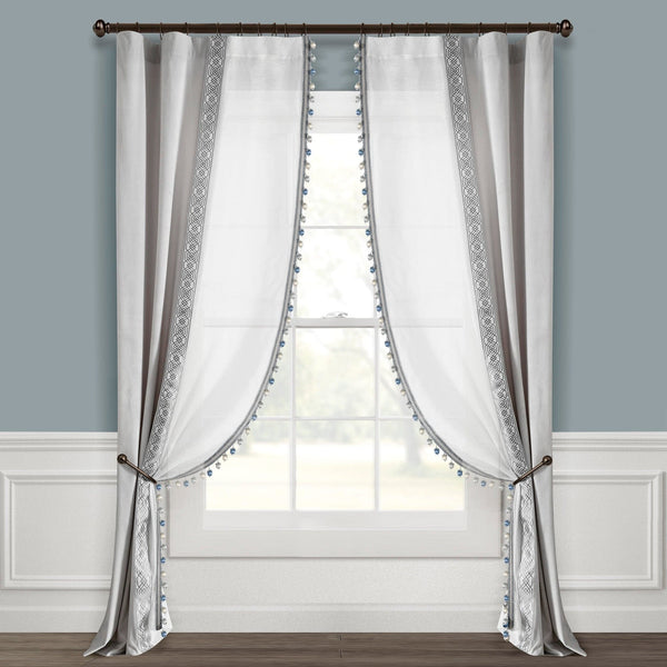 Lush Decor Luxury Vintage Velvet & Sheer With Border Pompom Trim Window Curtain Panel
