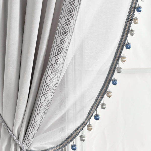 Lush Decor Luxury Vintage Velvet & Sheer With Border Pompom Trim Window Curtain Panel
