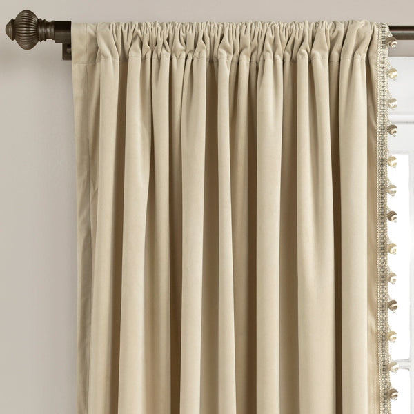 Lush Decor Luxury Vintage Velvet With Silky Pompom Trim Window Curtain Panel
