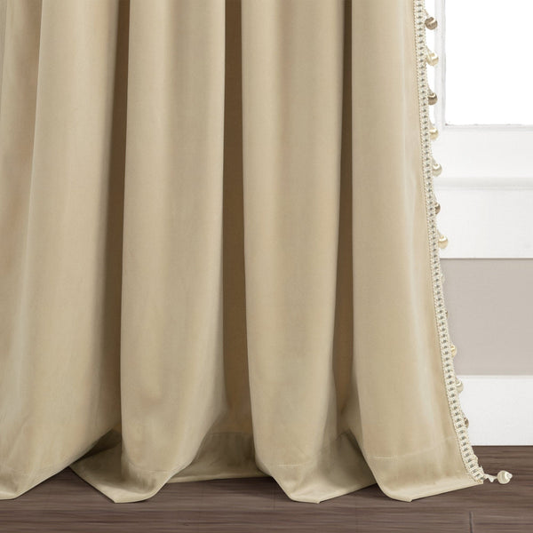 Lush Decor Luxury Vintage Velvet With Silky Pompom Trim Window Curtain Panel