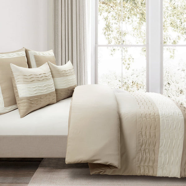 Lush Decor Mia Pleated Color Block Comforter 5 Piece Set