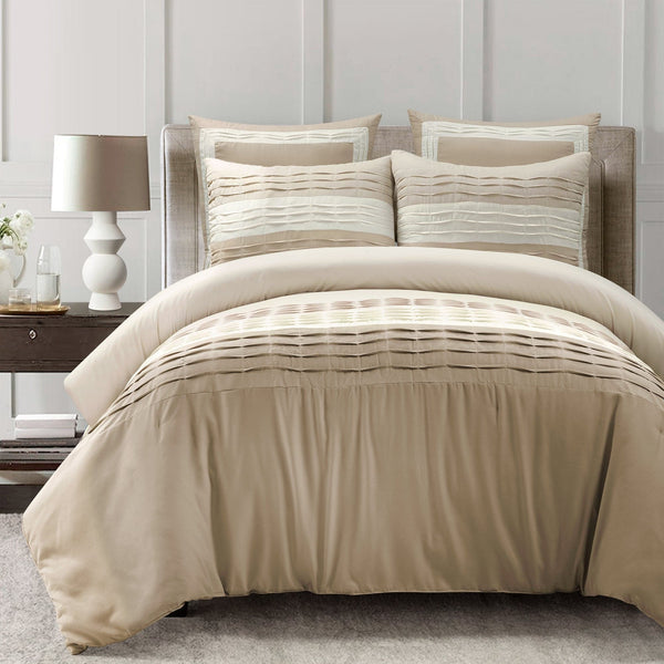 Lush Decor Mia Pleated Color Block Comforter 5 Piece Set