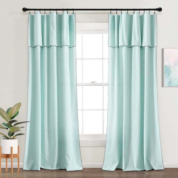 Lush Decor Modern Faux Linen Embroidered Edge With Attached Valance Window Curtain Panel Set