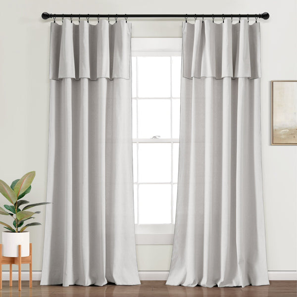 Lush Decor Modern Faux Linen Embroidered Edge With Attached Valance Window Curtain Panel Set