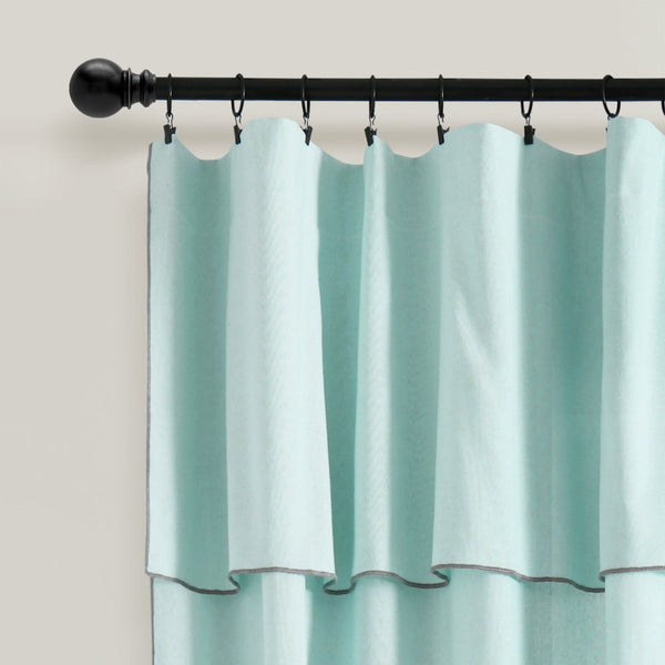 Lush Decor Modern Faux Linen Embroidered Edge With Attached Valance Window Curtain Panel Set