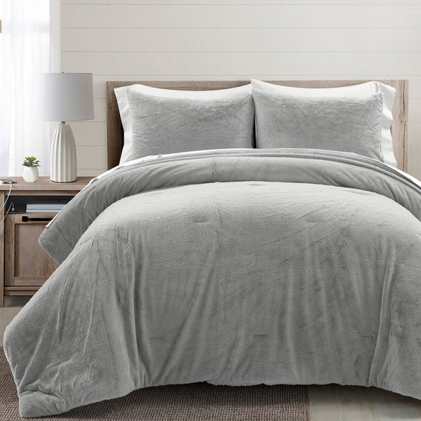 Lush Decor Modern Solid Ultra Soft Faux Fur Comforter Bed In A Bag