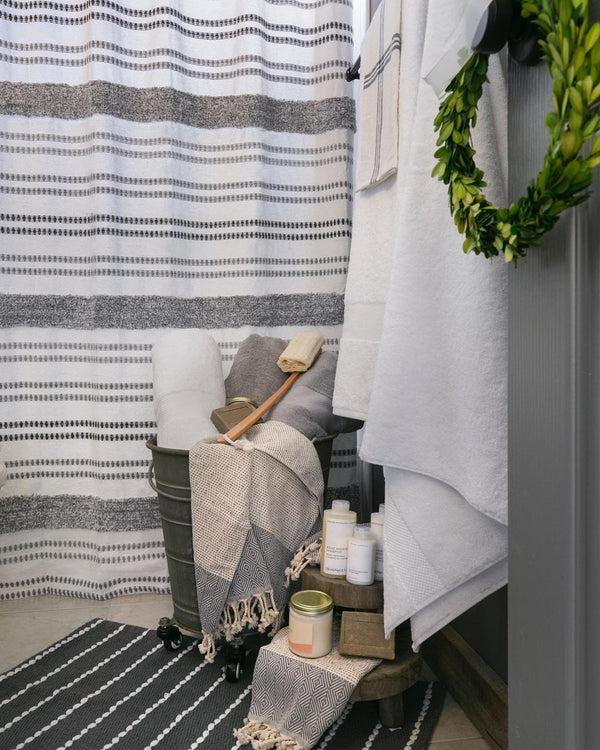 Lush Decor Modern Tufted Stripe Yarn Dyed Recycled Cotton Blend Shower Curtain