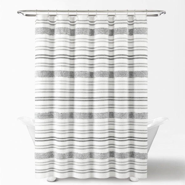 Lush Decor Modern Tufted Stripe Yarn Dyed Recycled Cotton Blend Shower Curtain