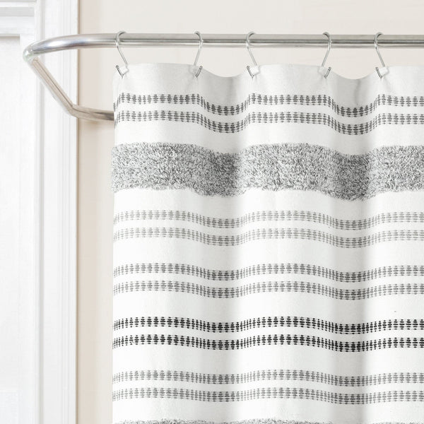 Lush Decor Modern Tufted Stripe Yarn Dyed Recycled Cotton Blend Shower Curtain