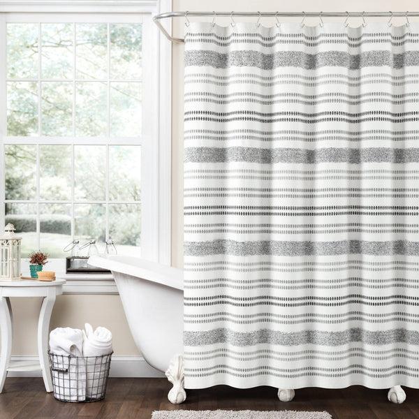 Lush Decor Modern Tufted Stripe Yarn Dyed Recycled Cotton Blend Shower Curtain