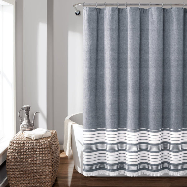 Lush Decor Nantucket Yarn Dyed Tassel Fringe Shower Curtain
