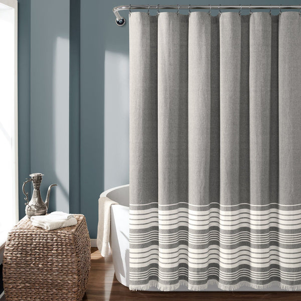 Lush Decor Nantucket Yarn Dyed Tassel Fringe Shower Curtain