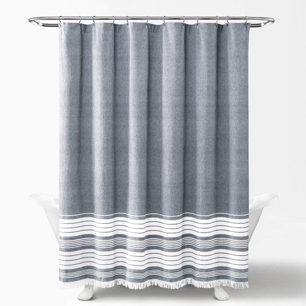 Lush Decor Nantucket Yarn Dyed Tassel Fringe Shower Curtain