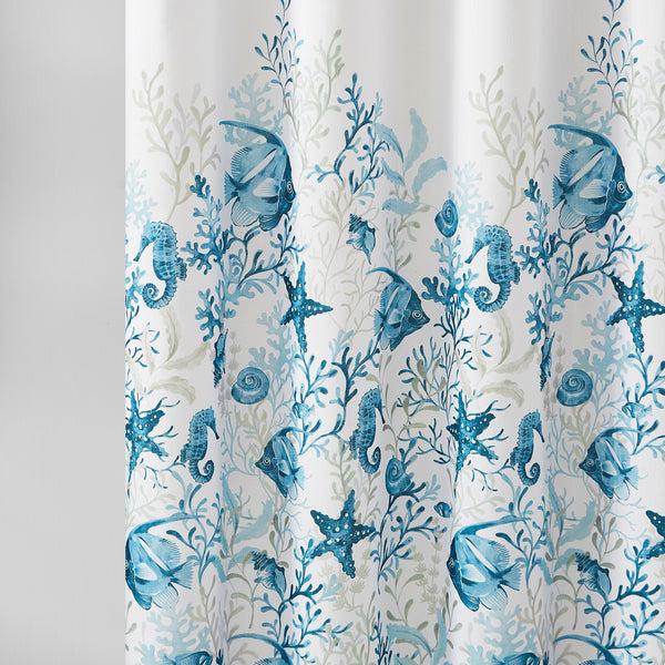 Lush Decor Oceana Watercolor Sea Life Linen Textured Shower Curtain