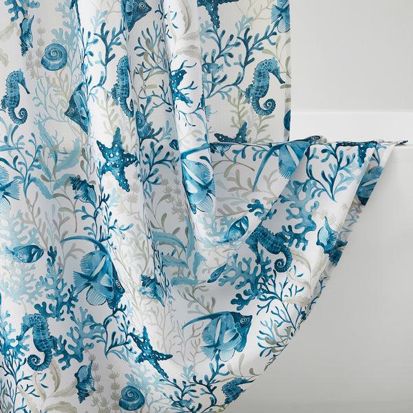 Lush Decor Oceana Watercolor Sea Life Linen Textured Shower Curtain