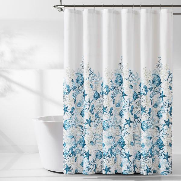 Lush Decor Oceana Watercolor Sea Life Linen Textured Shower Curtain