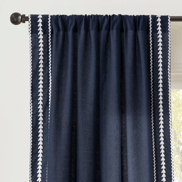 Lush Decor Olivia Ric Rac Embroidery Border Window Curtain Panel
