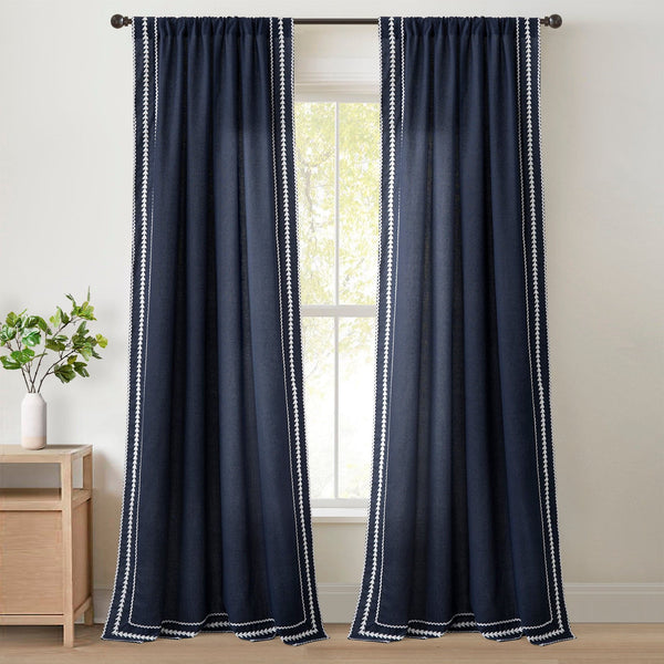 Lush Decor Olivia Ric Rac Embroidery Border Window Curtain Panel