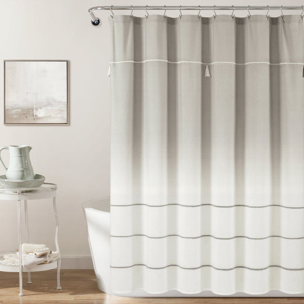 Lush Decor Ombre Embroidery Tassel Cotton Shower Curtain