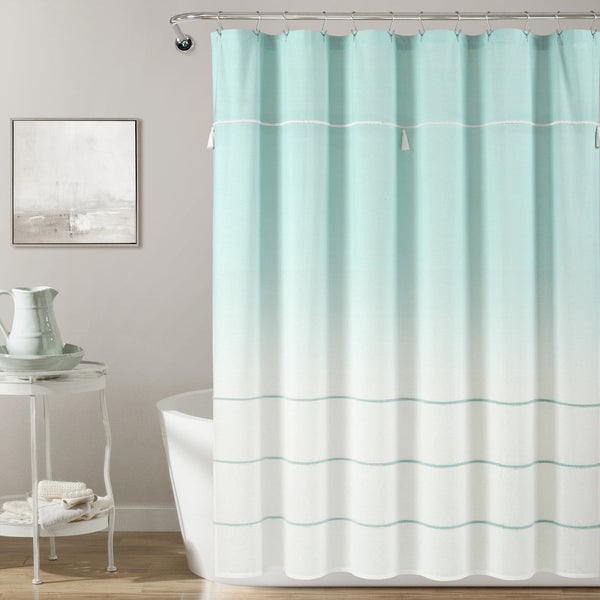 Lush Decor Ombre Embroidery Tassel Cotton Shower Curtain