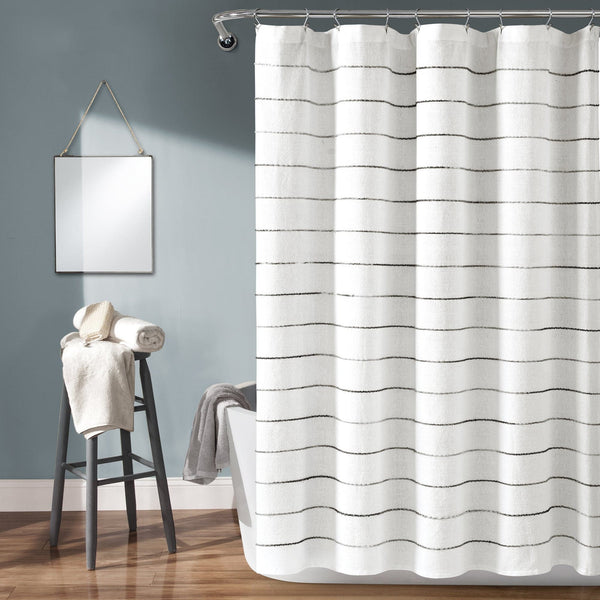 Lush Decor Ombre Stripe Yarn Dyed Recycled Cotton Blend Shower Curtain