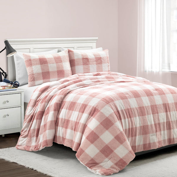 Lush Decor Plaid Ultra Soft Faux Fur All Season Comforter Set