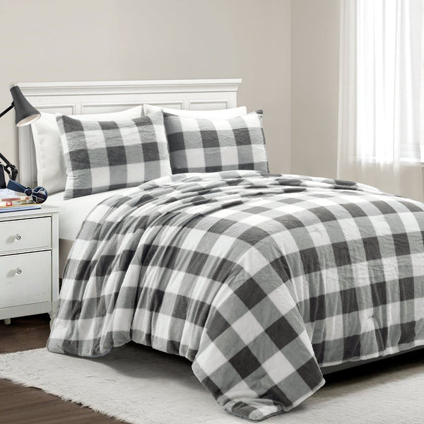 Lush Decor Plaid Ultra Soft Faux Fur All Season Comforter Set