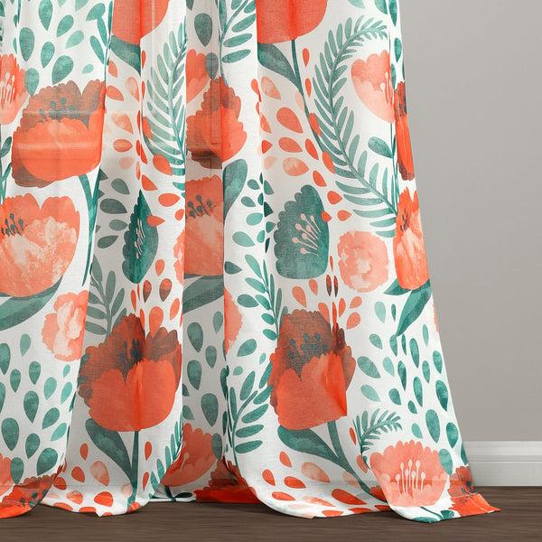 Lush Decor Poppy Garden Sheer Window Curtain Panel Set