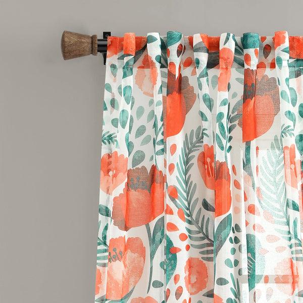 Lush Decor Poppy Garden Sheer Window Curtain Panel Set