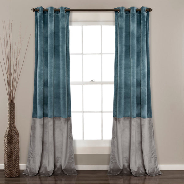 Lush Decor Prima Velvet Color Block Room Darkening Window Curtain Panel Set
