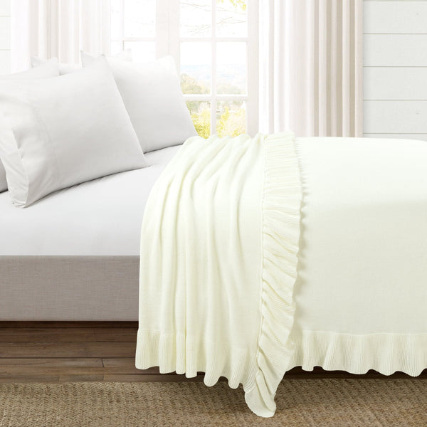 Lush Decor Reyna Soft Knitted Ruffle Blanket/Coverlet
