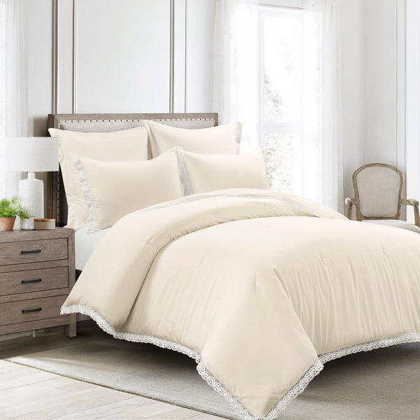 Lush Decor Rosalie Cottagecore Lace Trim 5 Piece Comforter Set