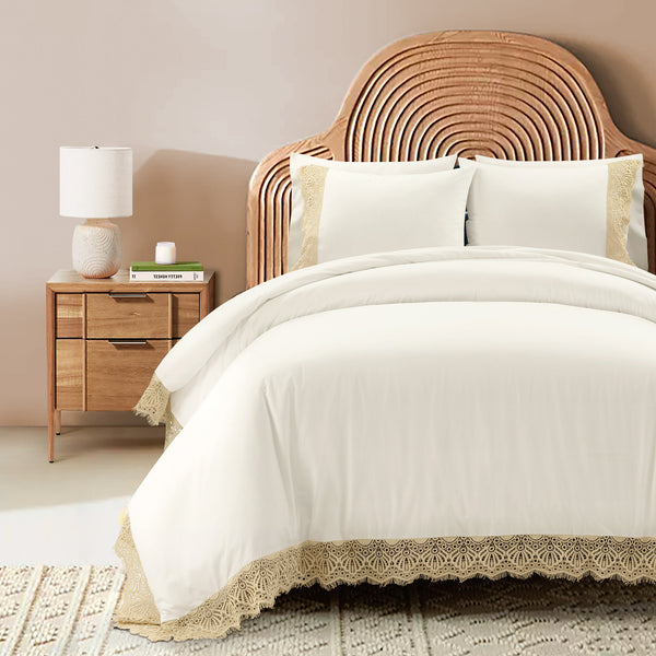 Lush Decor Scalloped Lace Cotton Duvet Cover 3 Piece Set