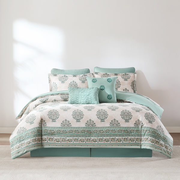 Lush Decor Sofia Flower Block Bouquet Cotton Comforter Set