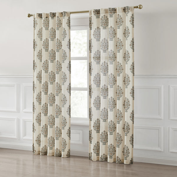 Lush Decor Sofia Flower Block Bouquet Linen Textured Window Curtain Panels