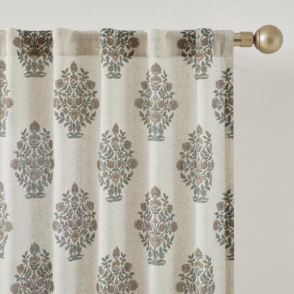 Lush Decor Sofia Flower Block Bouquet Linen Textured Window Curtain Panels