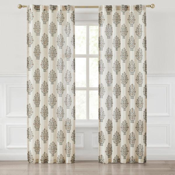 Lush Decor Sofia Flower Block Bouquet Linen Textured Window Curtain Panels