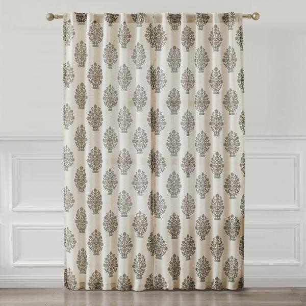 Lush Decor Sofia Flower Block Bouquet Linen Textured Window Curtain Panels