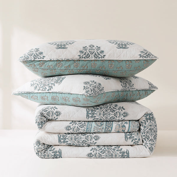 Lush Decor Sofia Flower Block Bouquet Reversible Cotton Quilt 3Pc Set
